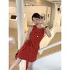 Kumikumi Retro Red Polka Dot Sleeveless One Piece Dress Women Clothing Summer Elegant Lace-up Waist Hugging Slimming Vest Dress