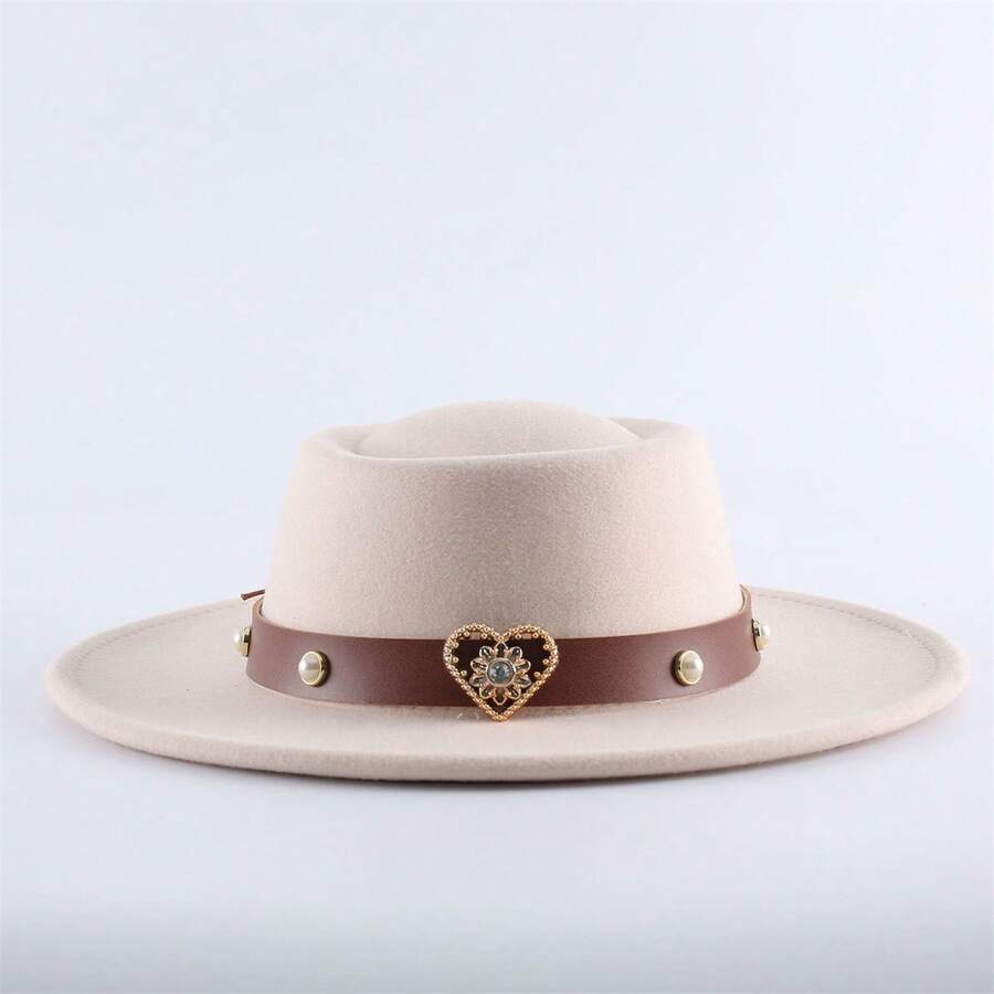 Vintage Western Wide Brim Felt Fedora Hat With Decorative Band For Women And Men