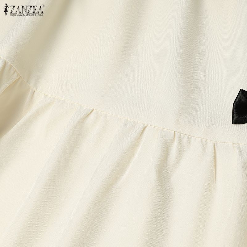 ZANZEA Women Elegant Casual Square Collar Casual Short Sleeve Dress