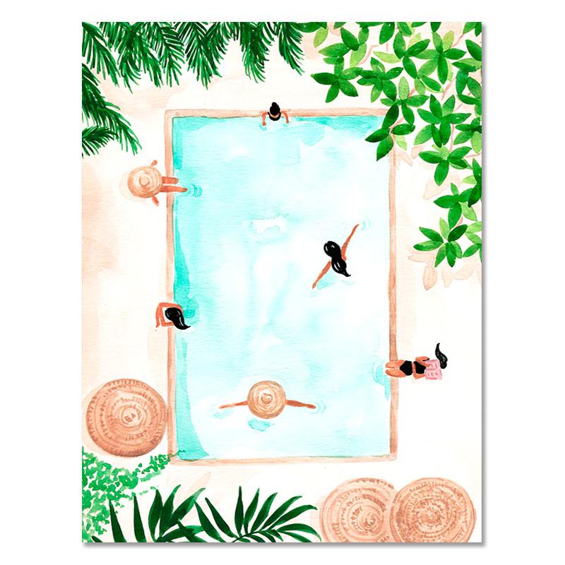 Beach Pool Moroccan Tropical Jungle Swing Meadow Wall Art Canvas Painting Posters and Prints Wall Pictures for Living Room Decor