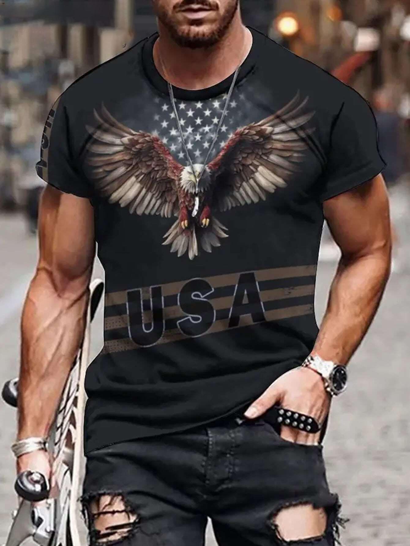 

Новая винтажная мужская футболка с принтом флага США Орла 3D Футболки Летняя мода Мужская/Женская трендовая футболка Повседневная футболка с коротким рукавом в стиле оверсайз Уличная одежда XL