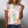 T-shirt Top Casual alla Moda da Donna a Maniche Corte Raglan con Stampa di Pasqua