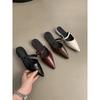 Women's Baotou Half Slippers Women's Summer Wear Pointed Soft Leather Evening Shoes Gentle Fairy Wind Flat Bottom Muller Sandals