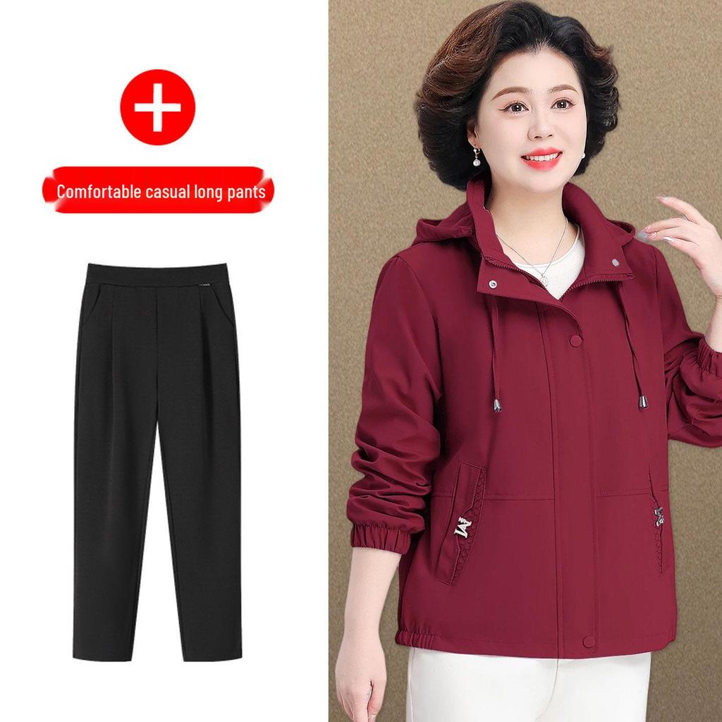 Mother's Day 2026 Stylish Hooded Windbreaker for Middle-Aged Women
