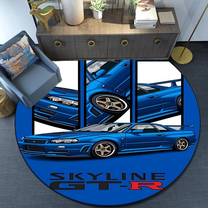Skyline Blue Racing Spirit Speed And Style Round Rug for Livingroom,Bedroom, Palyroom, Chair Rug, Area Rug, Circle Carpet, Fan Christmas Gift