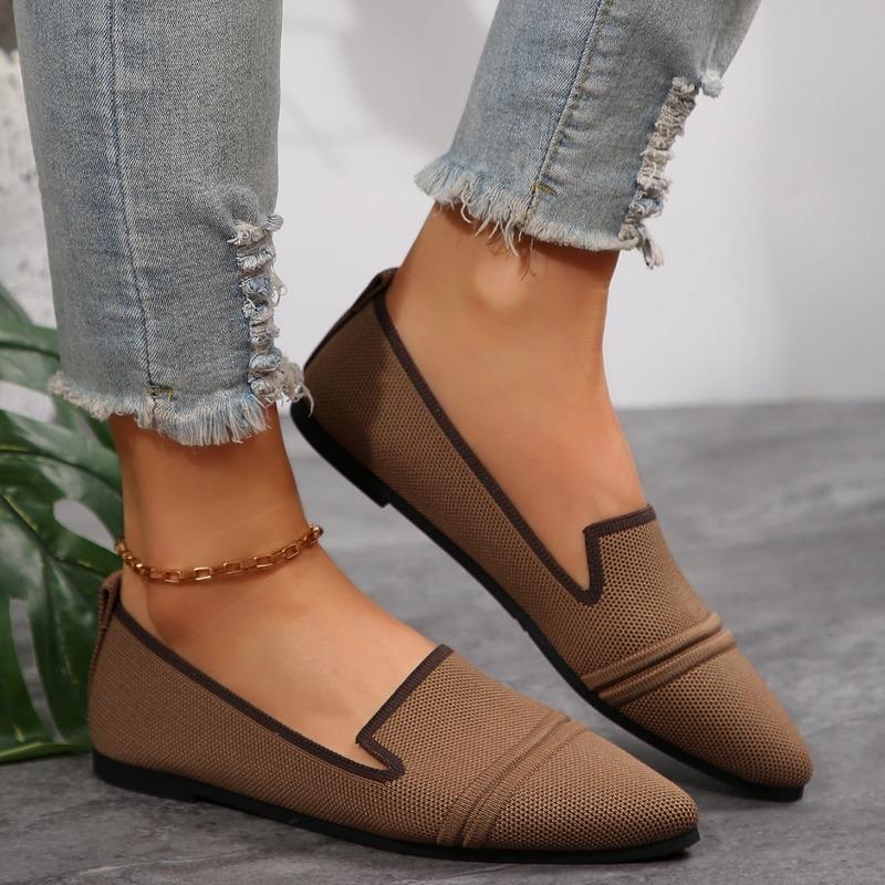 Women's Large Size Flat Shoes Spring and Summer Pointed Toe Fashion Flying Weaving Shallow One Foot Pedal Casual Overfoot Single Shoes