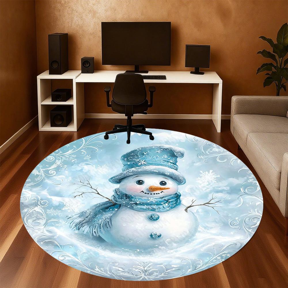 1PC snowman winter Office Round Area Rug, Under Office Chairs Bedroom Living Room Home Decor,Carpet for Office, -1110223