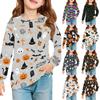 Kids Halloween Printed Long Sleeve T-Shirt with Pockets - Round Neck Top for Boys and Girls
