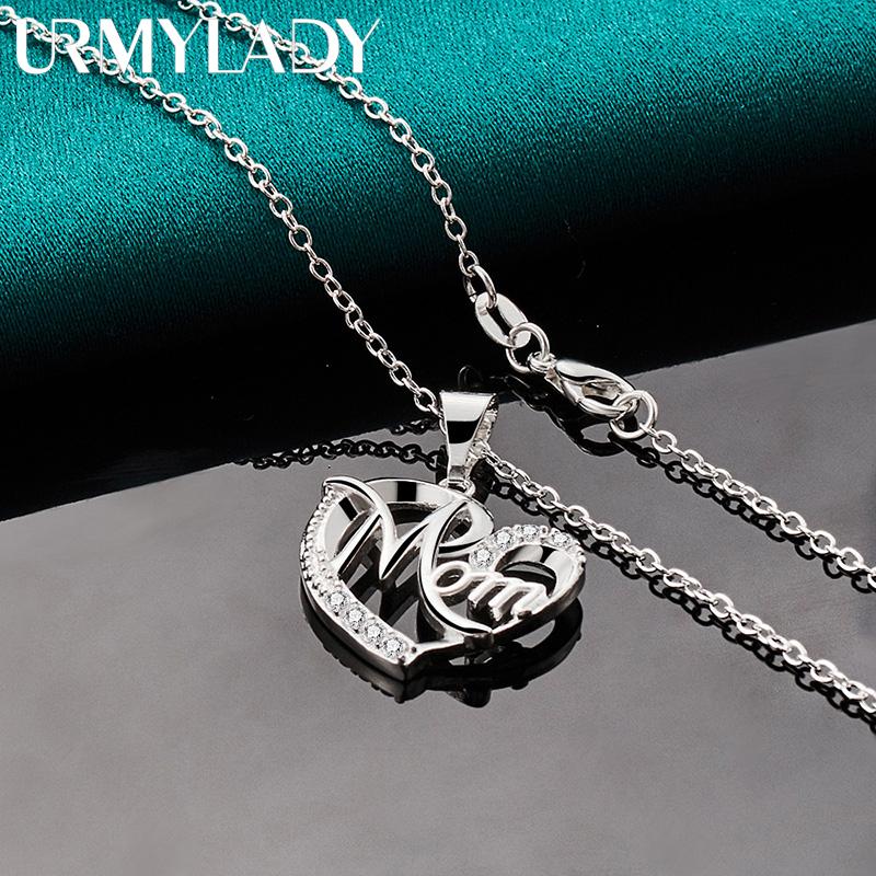 URMYLADY 925 Sterling Silber Herz Zirkon Anhänger 16-30 Zoll Halskette Für Frauen Modeschmuck
