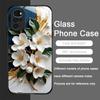 White Camellia Flower Marble Texture Tempered Glass Phone Case for Motorola Moto G85 G84 G75 Edge 50 Fusion 40 Neo 30 Pro Cover