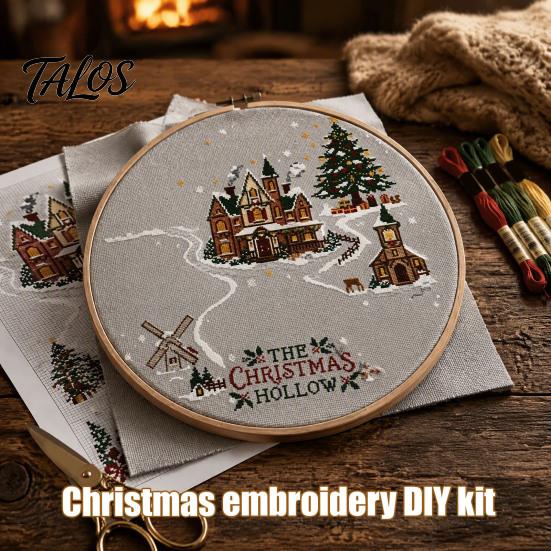Embroidery Starter Kit for Adults Christmas Cross Stitch Kit, Winter Holiday DIY Xmas Handmade Decorations Tree Craft Adults, Home Decor Festive Gift