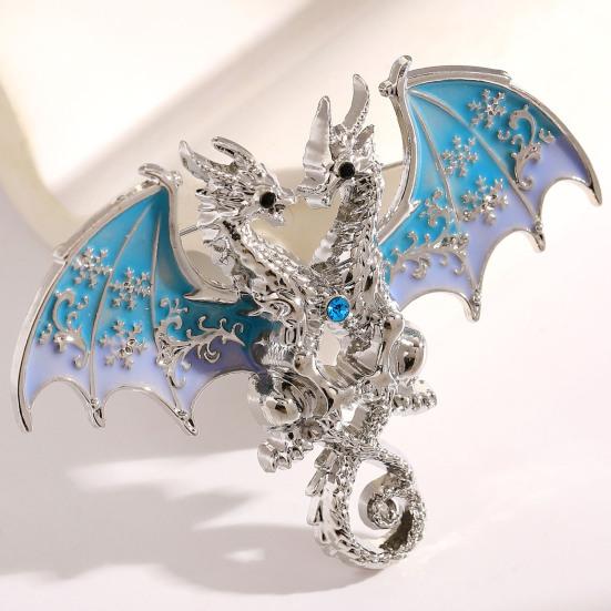 Yousheng Two-Headed Dragon Design Brooch, Gradient Enamel Electroplated Finish Safety Pin, Fade-Resistant Brooch for Suits Coats Bags