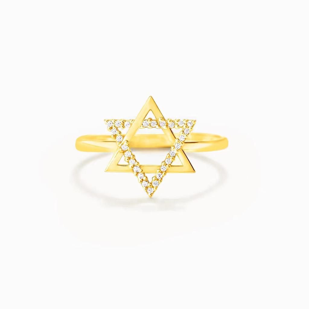 Light Luxury Hexagram Zircon Ring For Women Niche Design High End Fashion Index Finger Ring Simple Versatile Jewelry