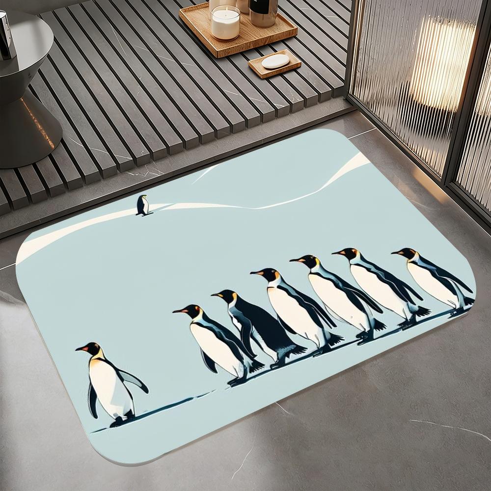 Anime P-penguin Floor Mat Diatomite Bath Mat, Quick Dry Absorbent Non-Slip Door Mat