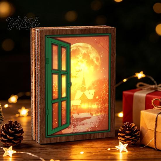 Metal Surface Decoration 3Pcs Christmas Light-up Window Fridge Magnet, Wooden Fake Refrigerator Magnet with LED Light Light, Magnetic for Holiday