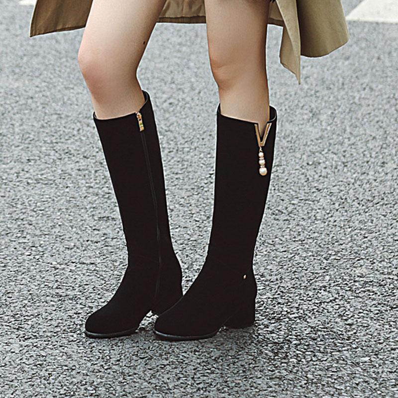 Women's High-heeled Boots Autumn and Winter Comfortable Versatile Thick-heeled Large-size Medium Boots