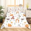 Kids Fox Bedding Set Toddler Natural Floral Comforter Cover Set For Boys Girls Blossom Flowers Pattern Duvet Cover