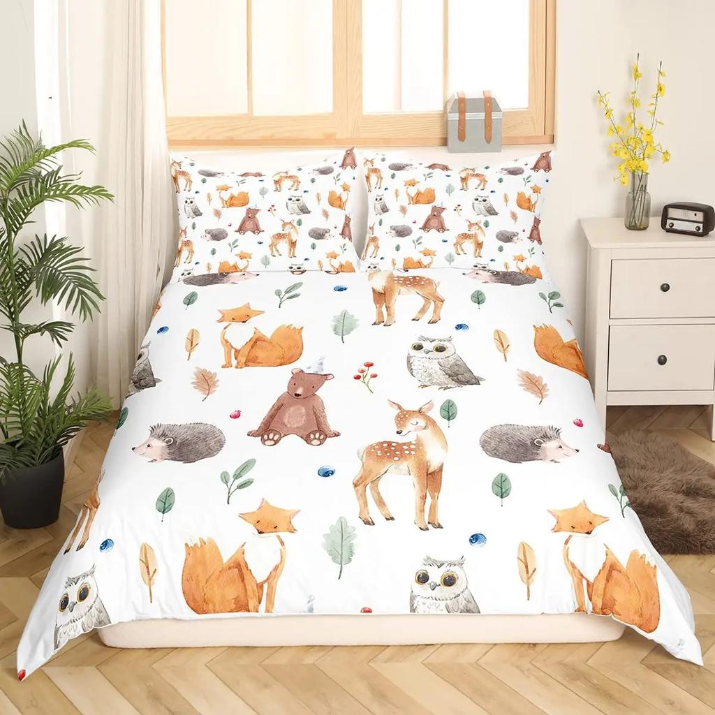 Fox Duvet Cover Sets for Kids Teens Quilt Covers Lightweight Down Room Decor Queen King Size 2 Pillowcase 1 Duvet Cover No Quilt