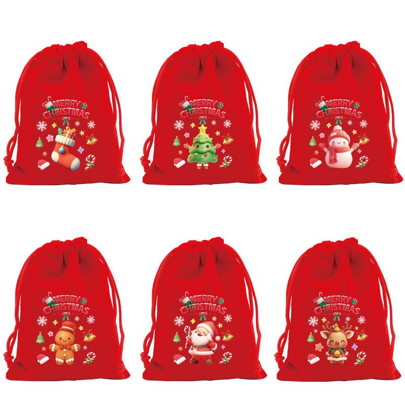 20PCS Drawstring Christmas Velvet Bags Red Gift Packaging Bag Candy Biscuit Pouch Merry Christmas Bracelet Jewelry Storage Bag