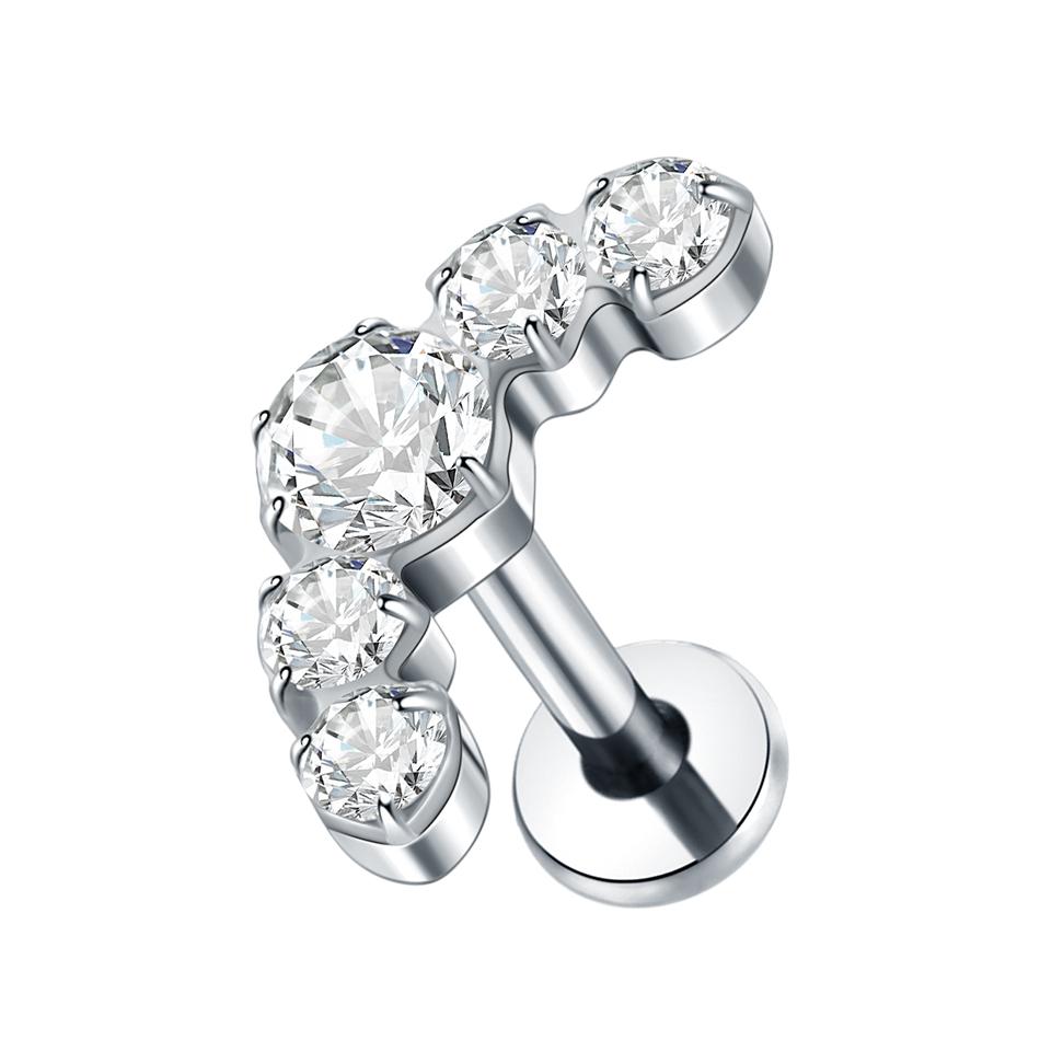 1Pc G23 Titanium Labret Ear Tragus Earring Stud Internally Threaded Zircon Lip Rings Cartilage Helix Piercing Body Jewelry 16G