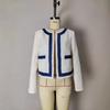 Womens Short Fleece Jacket - Vintage Raw Edge Round Neck Button Detail Lightweight