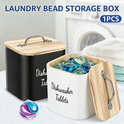 Wäschekapsel-Aufbewahrungsbehälter Holz-Wäscheperlen-Halter mit Deckel Spülmaschinentabletten-Aufbewahrungsbox Badezimmer-Wäschekapsel-Organizer