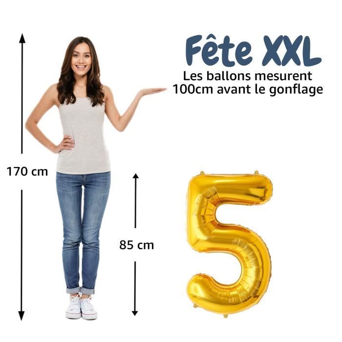 Funfest ballons anniversaire 5 ans or de 100cm – décoration anniversaire – inclus ballon 5 ans xl &amp; paille - qualité supérieure