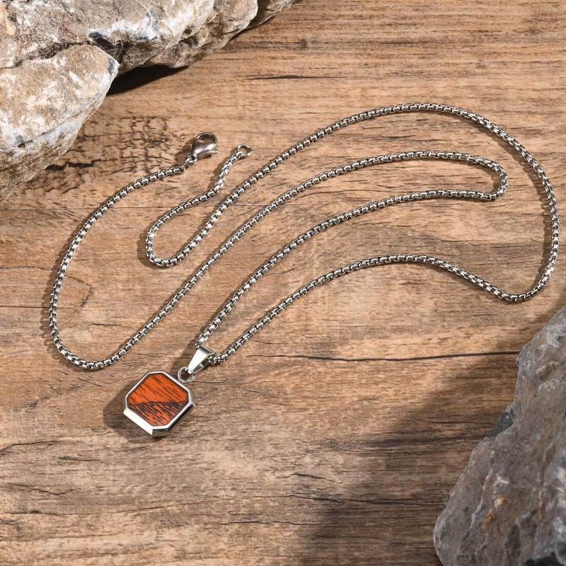Stainless Steel Square Pendant Necklace Men Long Chain Layered Hip Hop Jewelry Geometric Titanium