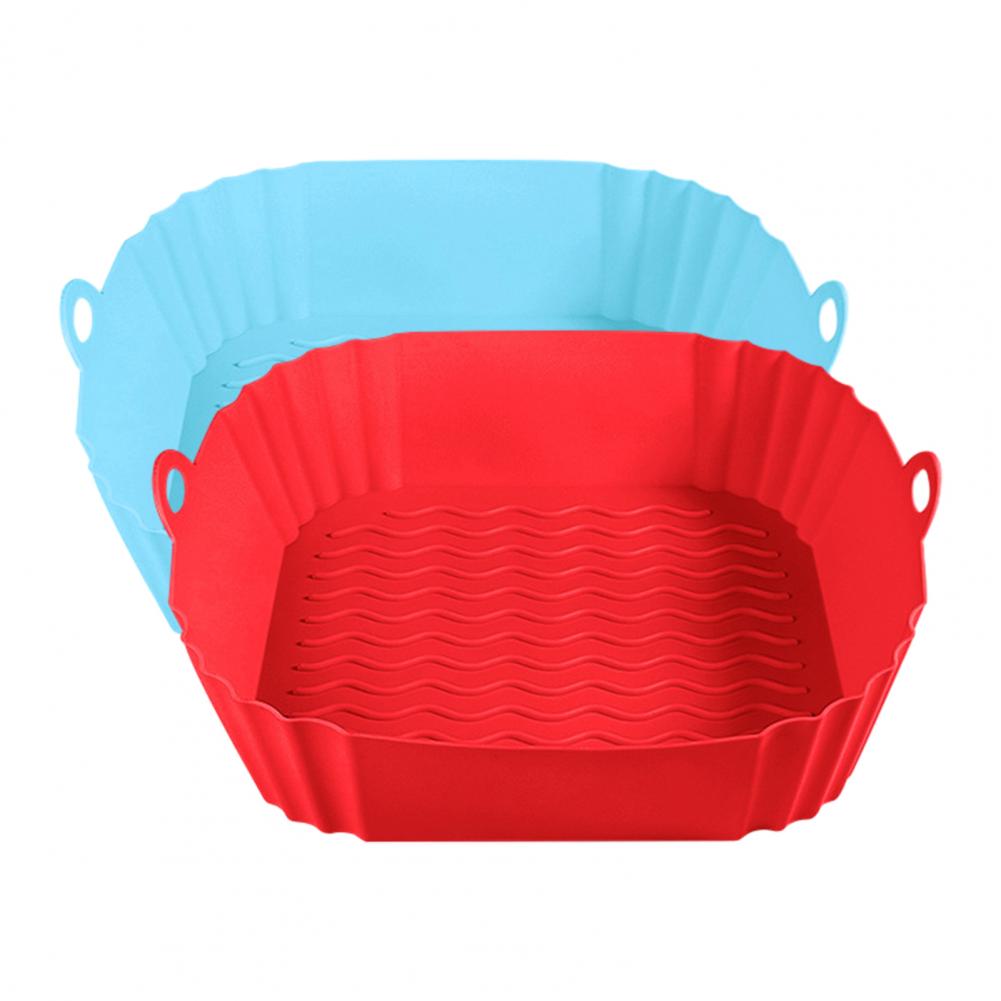 Reusable Fryer Basket 8-inch Round Silicone Fryer Liner with Dual Handles Non-stick Heat Resistant Baking Tray Reusable