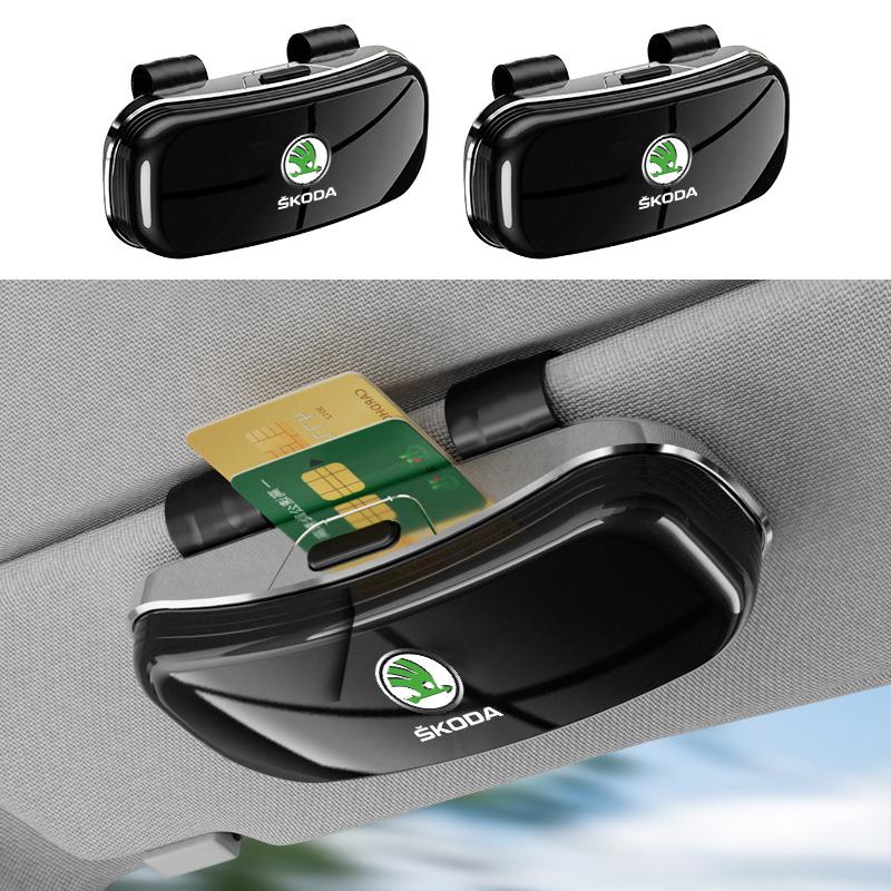 Car Sunglass Holder Case Glasses Clip Sun Visor Organizer Accessories For Skoda Octavia Superb Rapid Kodiaq Fabia Karoq Kamiq afx388