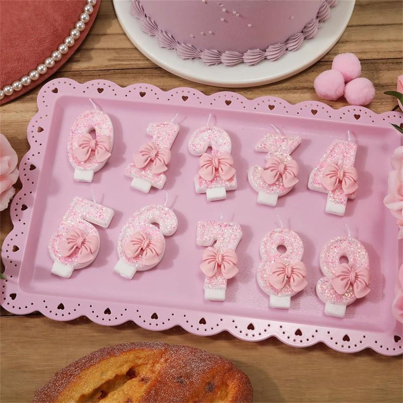 Pink 3D Bow Number Candle for Girls' Birthday Cakes