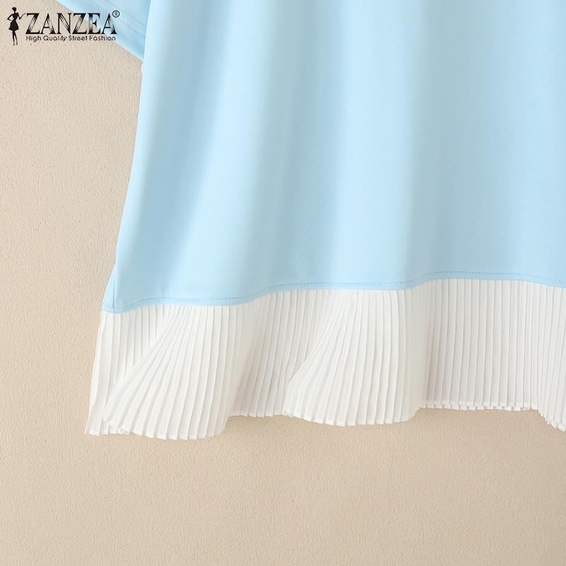 ZANZEA Women Casual Round Neck Short Sleeve Splice T-Shirts