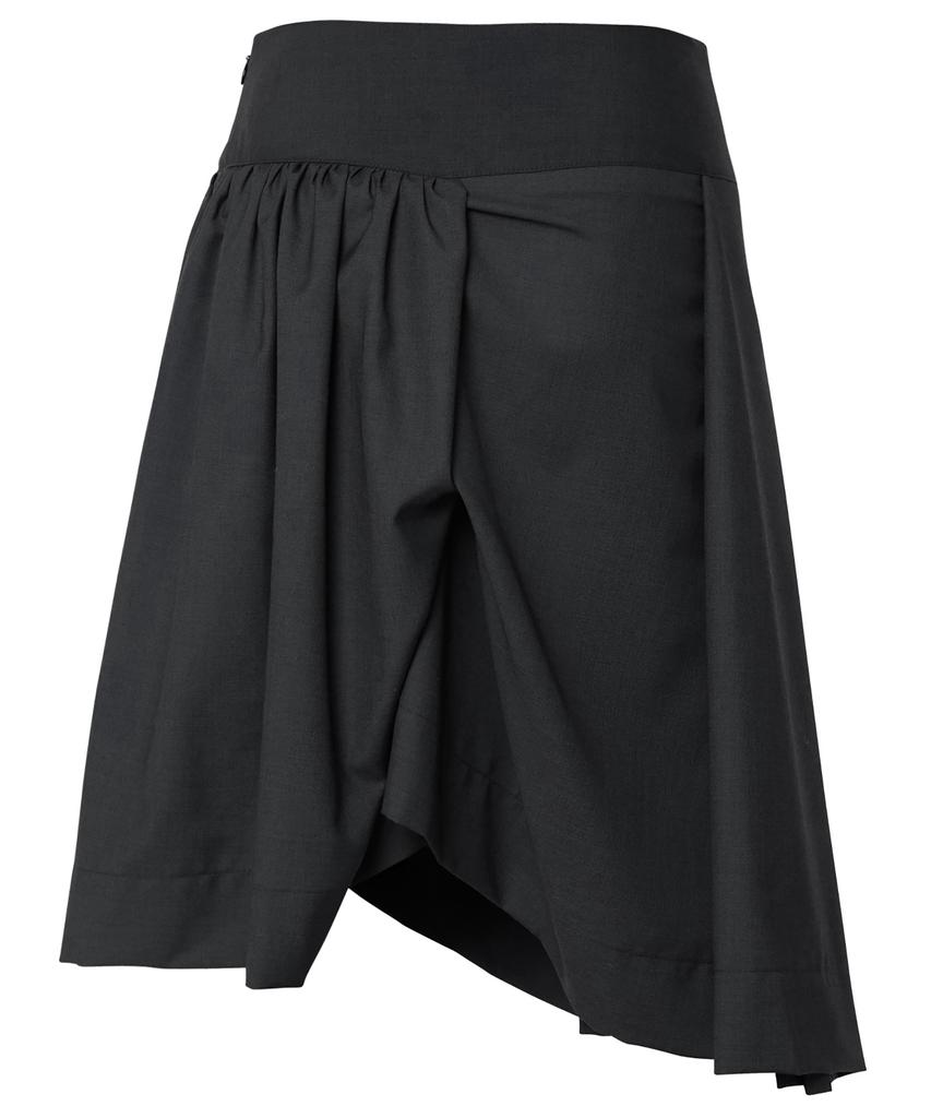 Peulleeoeob Asymmetrical Draped Midi Skirt (Fl-248_Black)