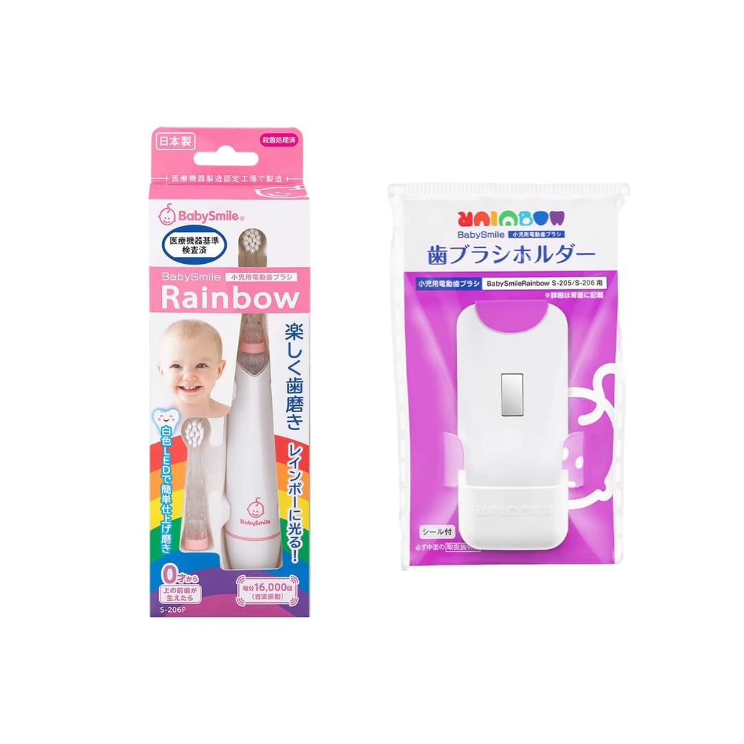 

Baby Smile Rainbow Electric Toothbrush with 2 Soft Brushes and Dedicated Holder [Set Product] Children s (Pink) розовый