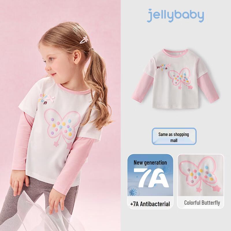 Детская футболка JELLYBABY с бабочкой, имитация двух предметов, с длинным рукавом 110