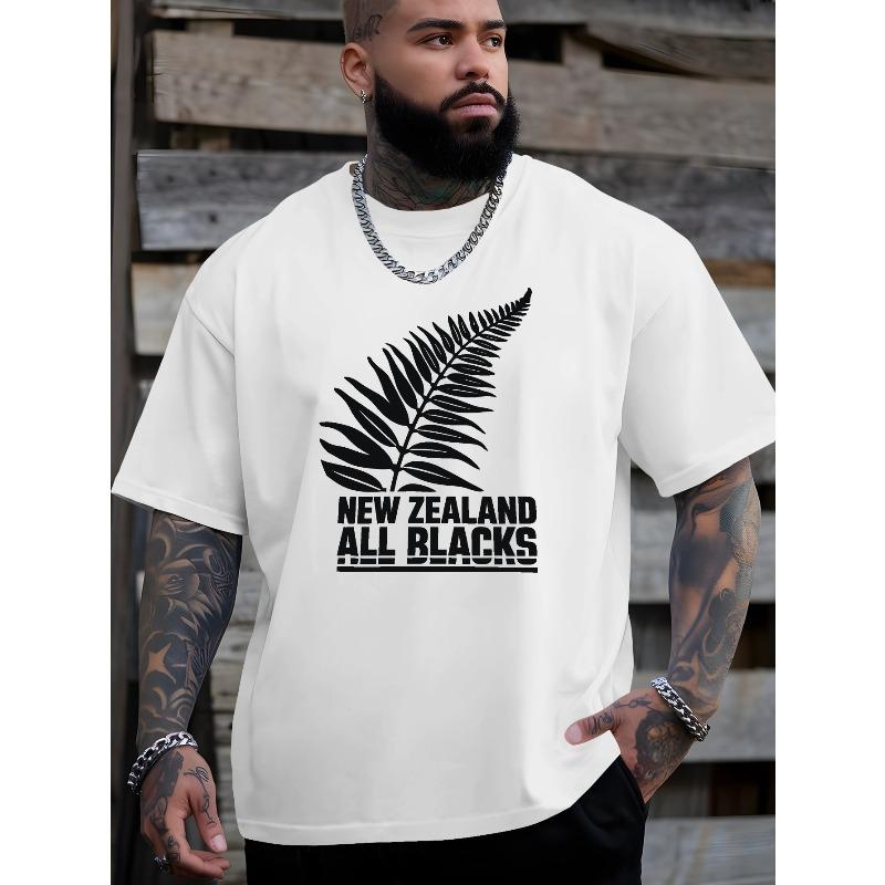 

European sizes Men S All Blacks Pattern T-Shirt - Red Fern Design, Breathable And Loose Fit, Suitable for Rugby Fans Summer Sports 4XL білий
