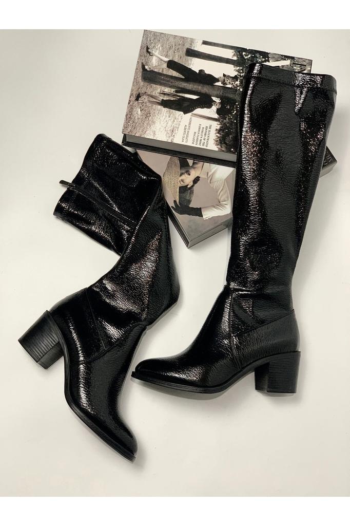 Women Modern Stylish Fashion Boots Boots Faux Leather Suede Black Suede Thick Heels Side Zipper Long Stretch Boots