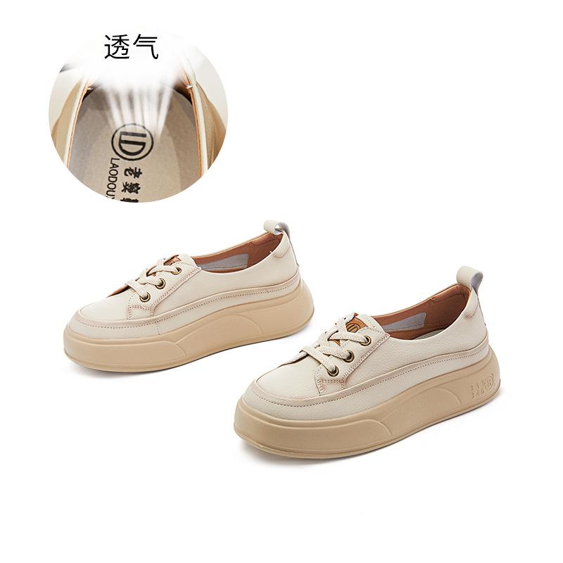 Small Size 34 Large Size 41 Leather Retro Board Shoes 2025 Spring and Summer New Thick-soled Heightening White Shoes Ethnic Style Women's Shoes