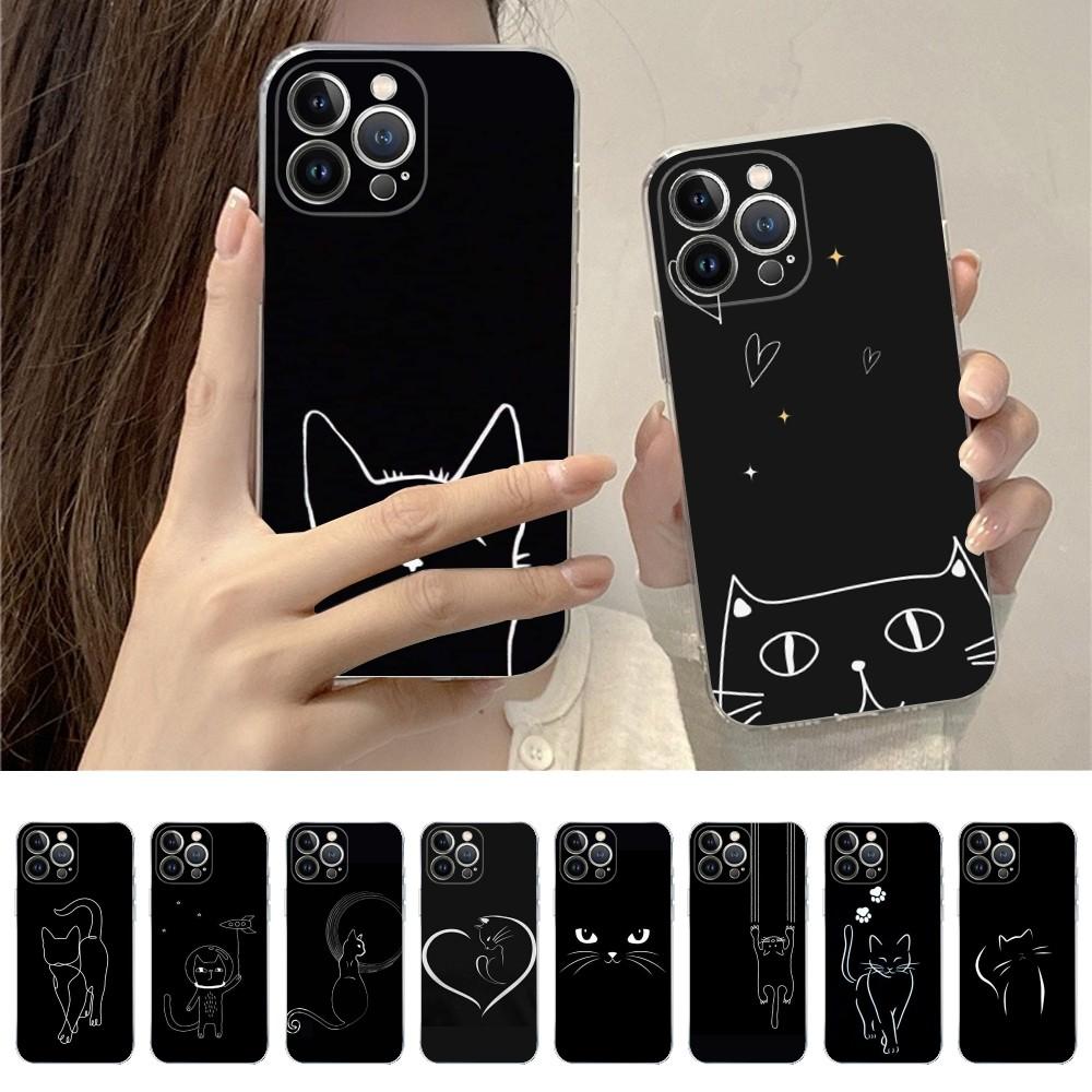 Cute Cat Line Phone Case For iPhone 15 14 11 12 13 Mini Pro XS Max Cover 6 7 8 Plus X XR SE 2020 Funda Shell