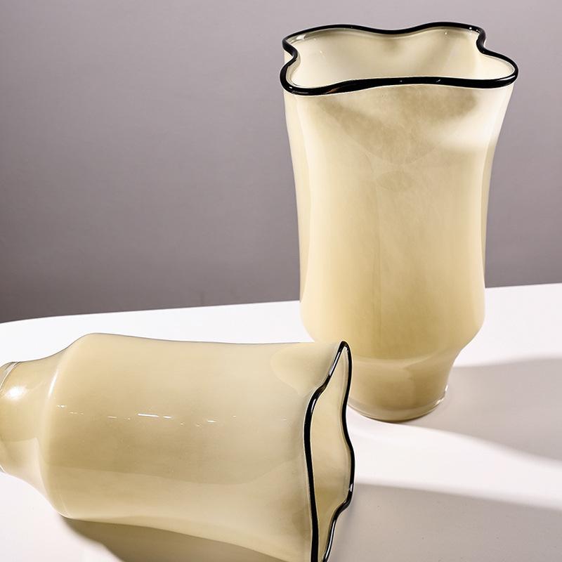 Black-edged Pleated Glass Vase Exposure Flower Arrangement Accessories Flower Vase Terrarium Home Decoration Accessories