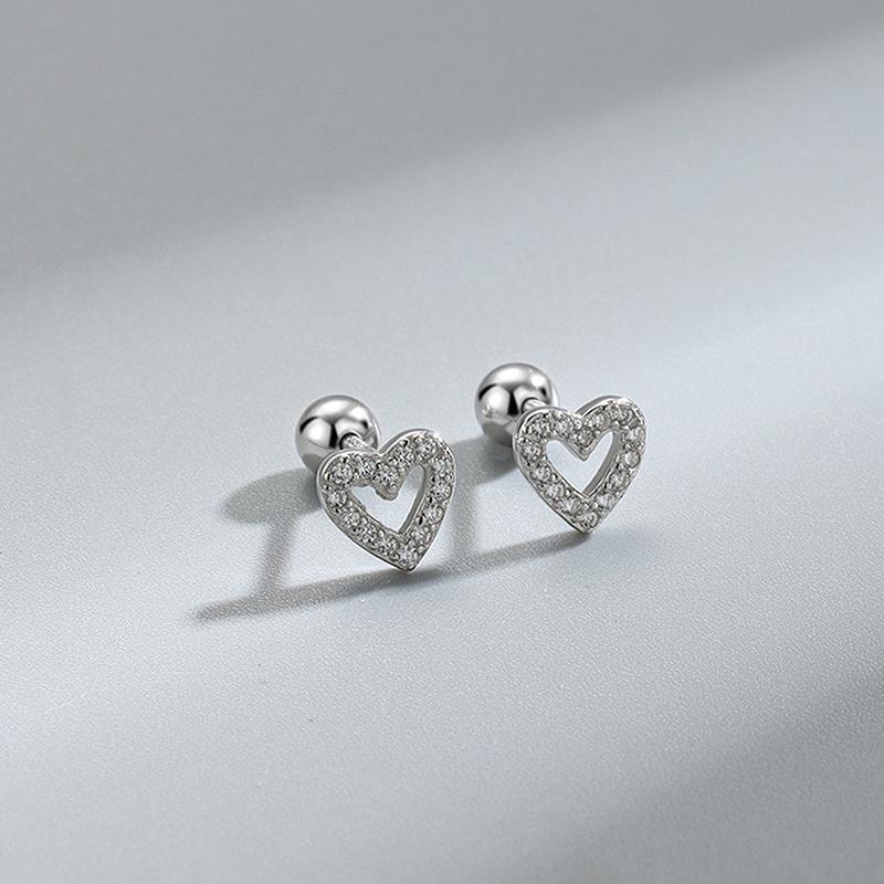 

1Pair Zircon Hollow Sparkling Heart Stud Earring Ear Cartilage Piercing For Women Girl Minimalist Jewelry Party Birthday Gift серебряный