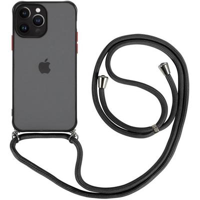 Hülle für iPhone 13 Pro - Stoßschutz - Hart - Halbtransparent Mattiert - Mit Schwarzer Kette