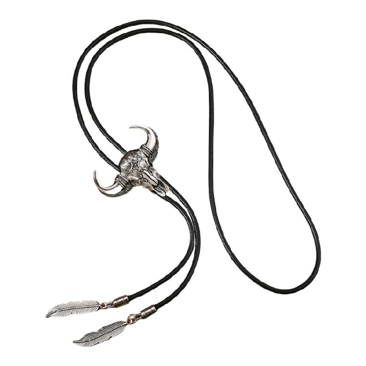 Men Women Western Cowboy Bolo Tie Vintage Turquoises Pendant Jewelry Leather Rope Necktie Tie Metal Feather Necklace