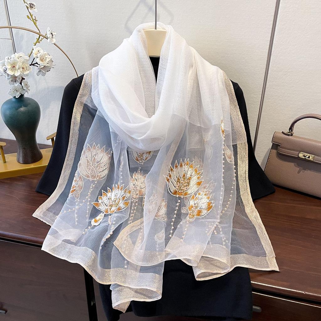 New Korean Style Silk-blend Scarf for Women Thin Embroidered High-end Fashion Exterior Shawl Scarf