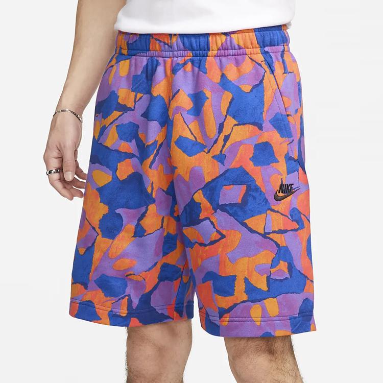 Nike Club Fleece Ripped Print Straight Leg Drawstring Shorts Men Shorts Purple DX0804-551