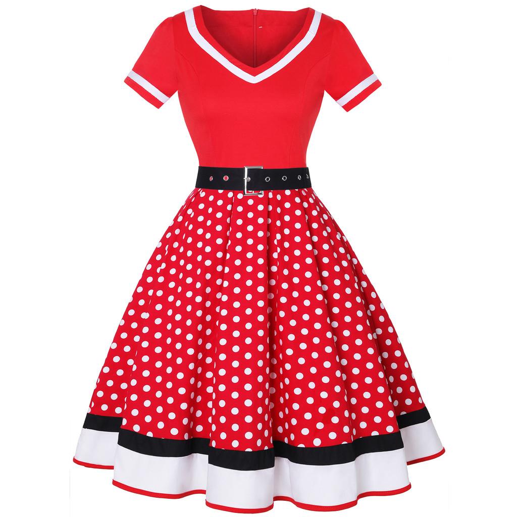 Vintage Polka Dot V Neck Maxi Dress With Piping For Evening Wear