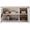 Buffet - IMOLA - Blanc Laqué Brillant / Chêne Clair - 3 Portes - 160 X 43 X 88 Cm - Eclairage LED