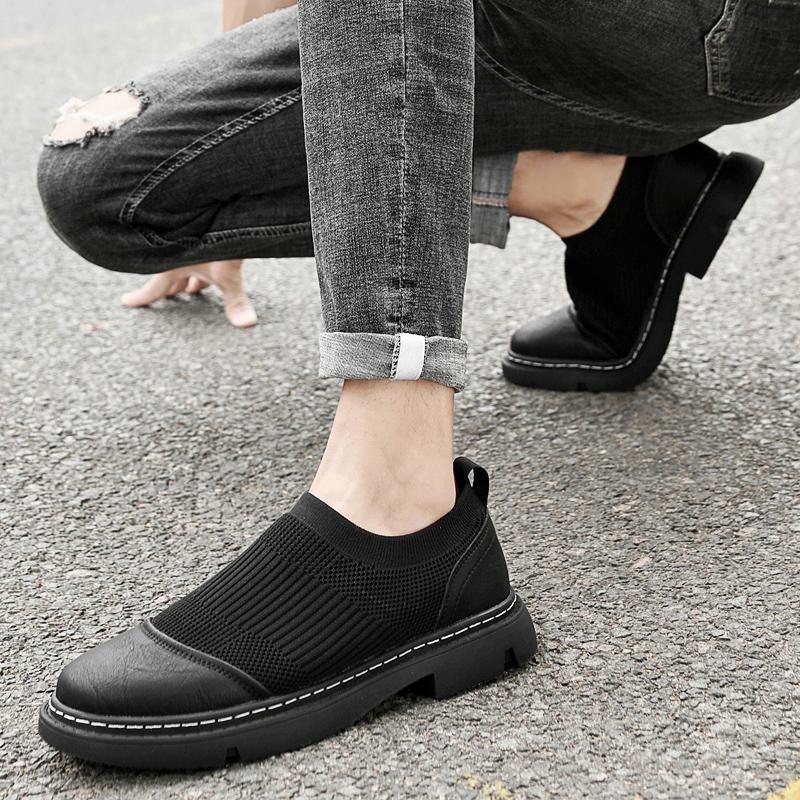 Fashion Fashion Thick Bottom Leather Loafers Shoe Brand Handmade Men Quality Woven Mesh Shoes Breathable Social Masculino Business Shoes
