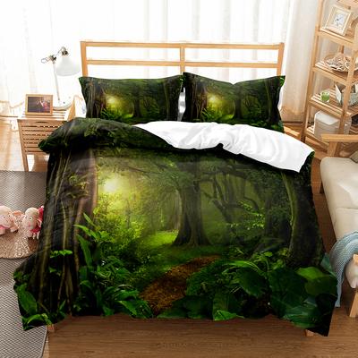 Funda Nórdica King Queen Full Tema Selva Verde Juego de Cama Árboles del Bosque Cubierta de Edredón Paisaje Natural Cubierta de Edredón de Poliéster
