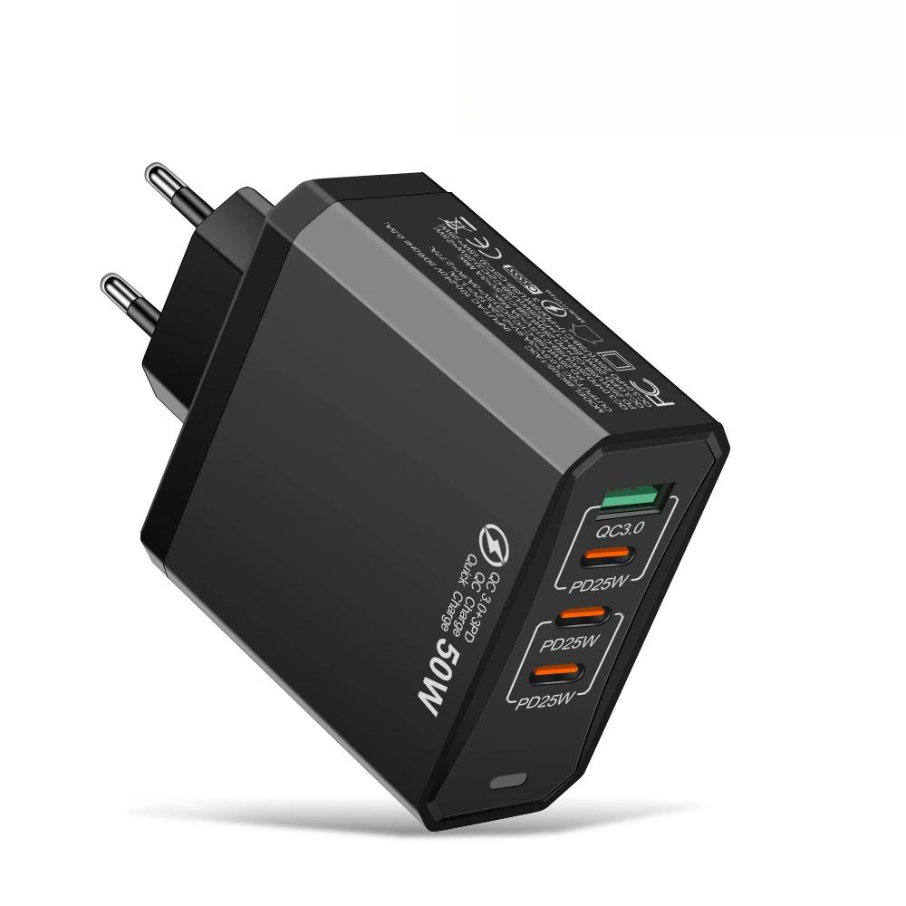 50W 4 Ports USB Charger Fast Charging EU/US Plug Wall Charger for IPhone Samsung Xiaomi Huawei Quick Charge Phone Charge Adapter